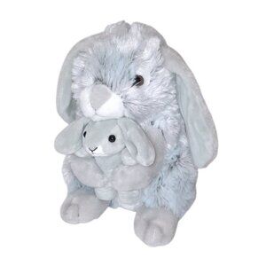 Red Panda Network Bunny Rabbit Mom and Baby Gray Plush Stuffed Toy 9" & 4"